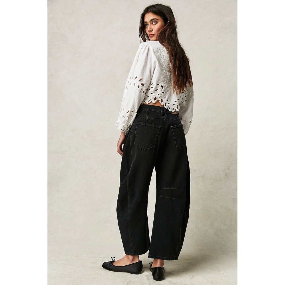WE THE FREE Good Luck Mid-Rise Barrel Jeans 26 Black Oversized - Picture 5 of 14